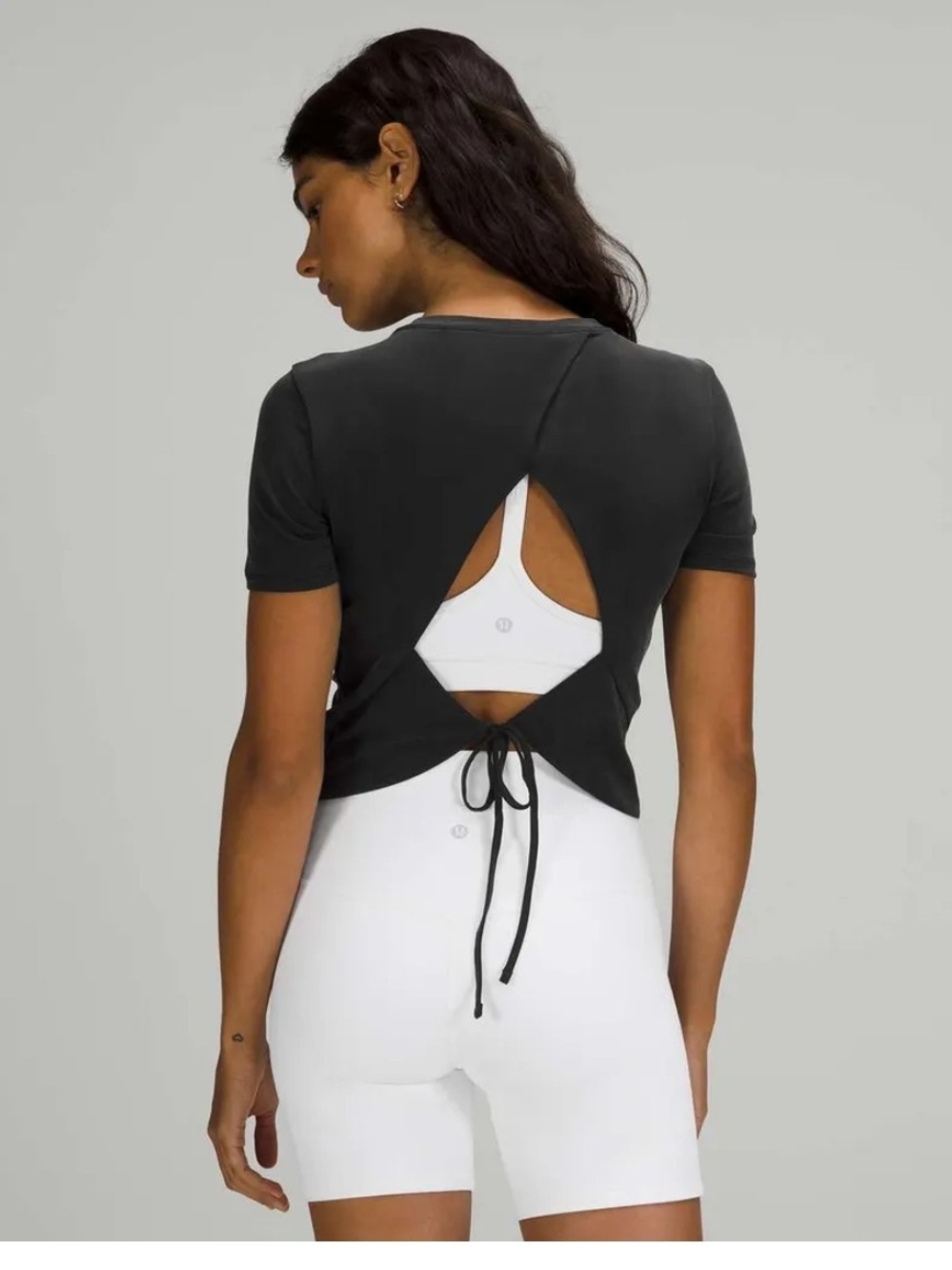 lululemon athletica Black Short-Sleeve Open-Back Tie Top
